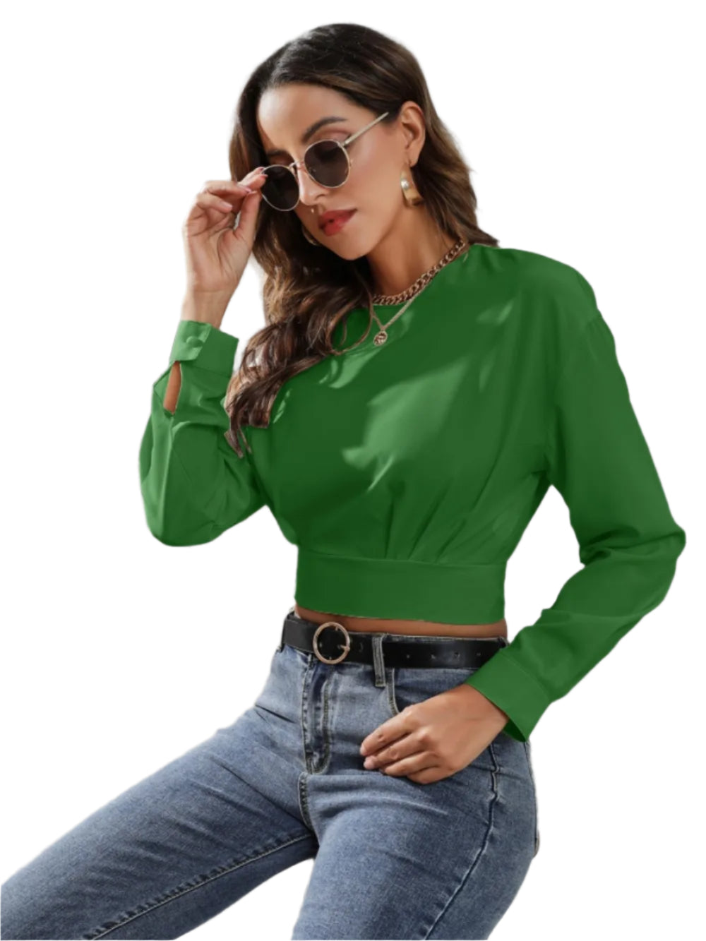 Women's Round Neck Long Sleeve Crop Top
