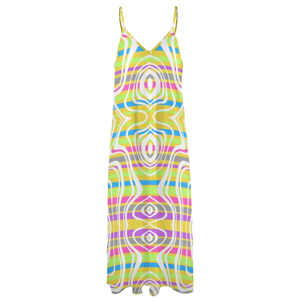 Women's Retro Hippie Print Spaghetti Strap Maxi Dress