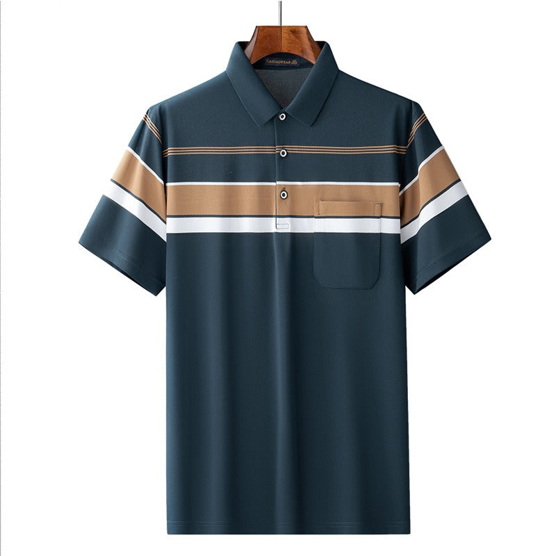 Men's Retro Stripe Colour Block Cotton Polo Shirt