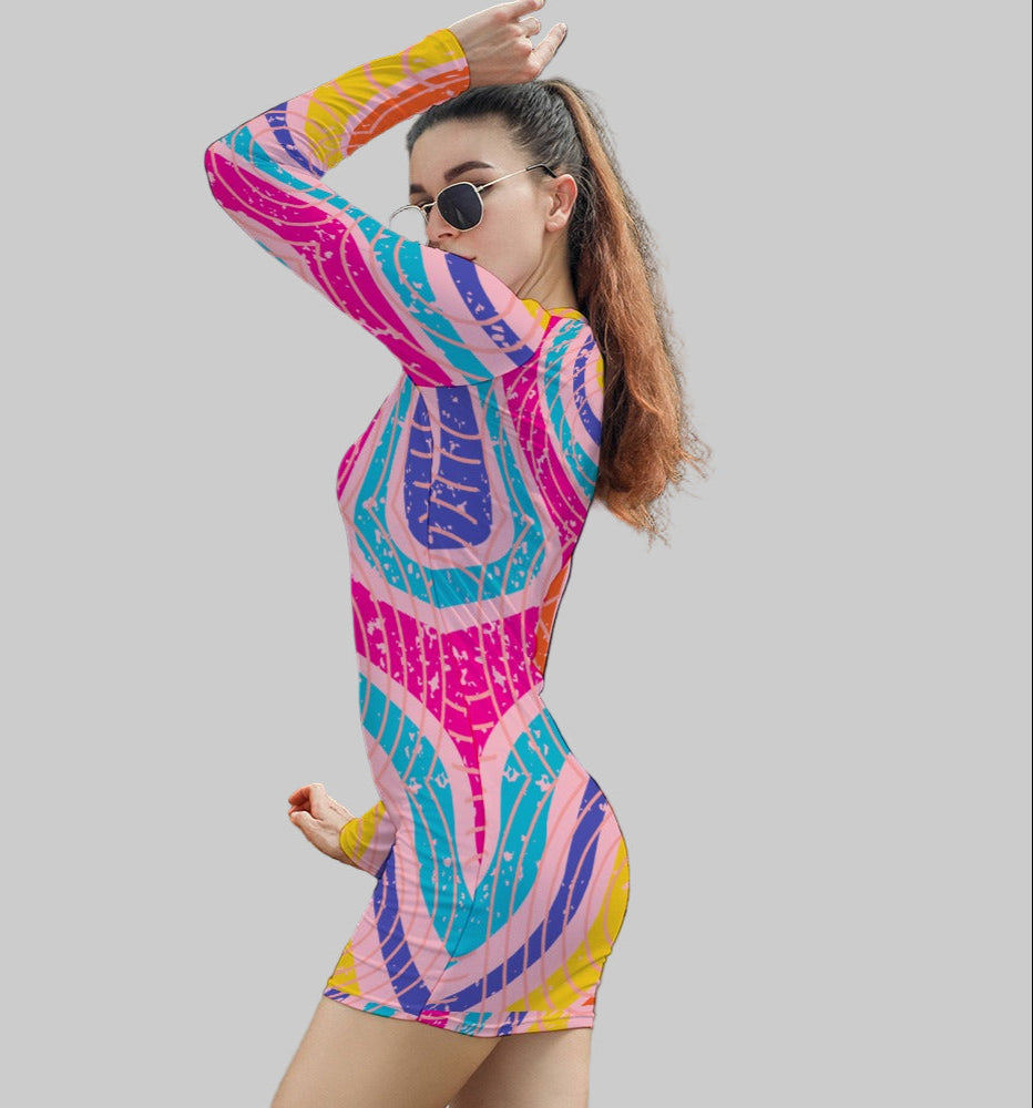 Women's Abstract All Over Print Short Mini Bodycon Dress