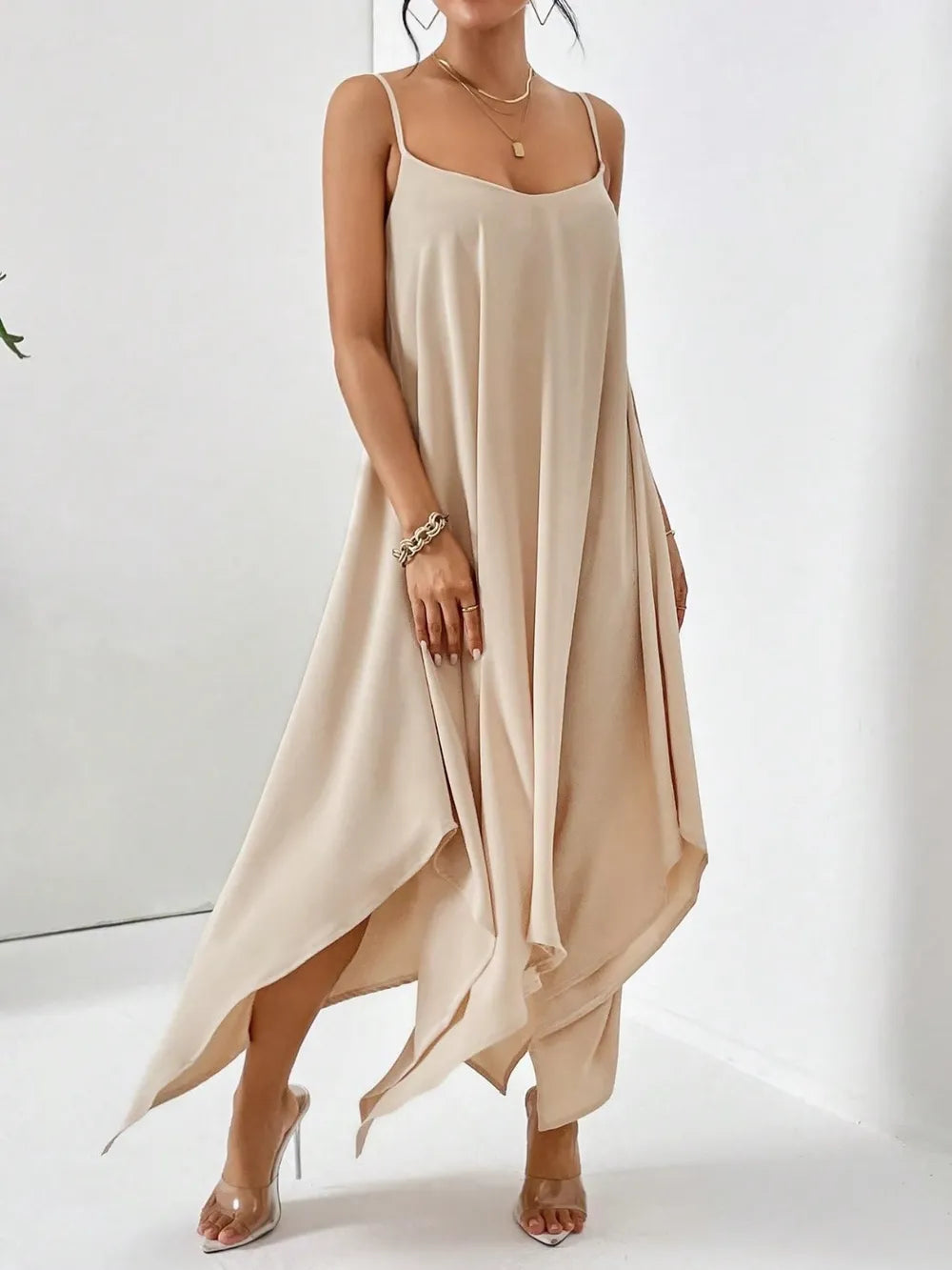 Women's Solid Colour Loose Flowy Spaghetti Strap Midi Dress