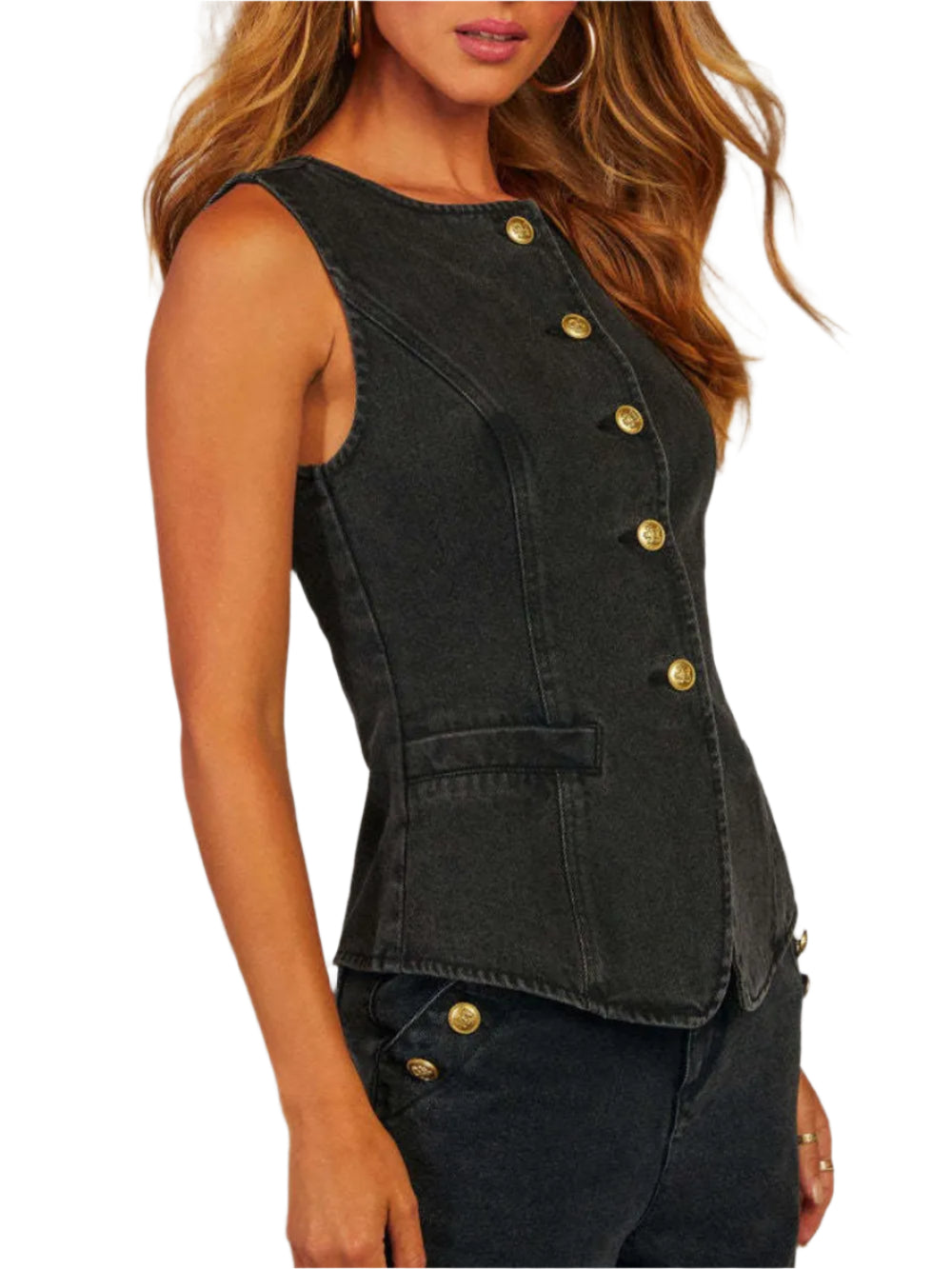 Women's Denim Button Front Sleeveless Top