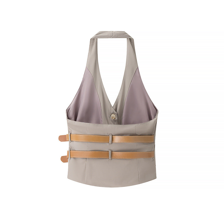 Women's Halter Neck Belted Waistcoat Style Top