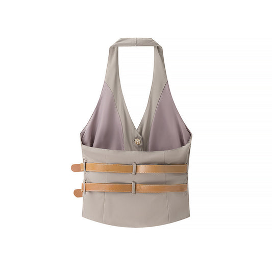 Women's Halter Neck Belted Waistcoat Style Top