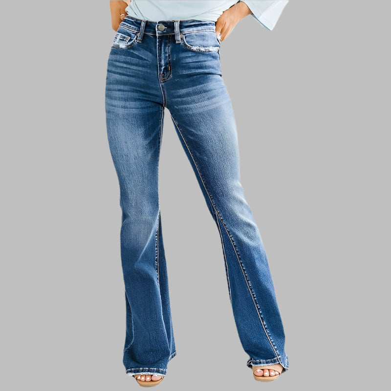 Women's Denim Twist Stitch Detail High Waisted Flare Jeans