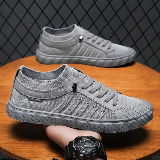 Men's Canvas Knitted Trainers Shoes Lace Up Breathable Leisure Footwear