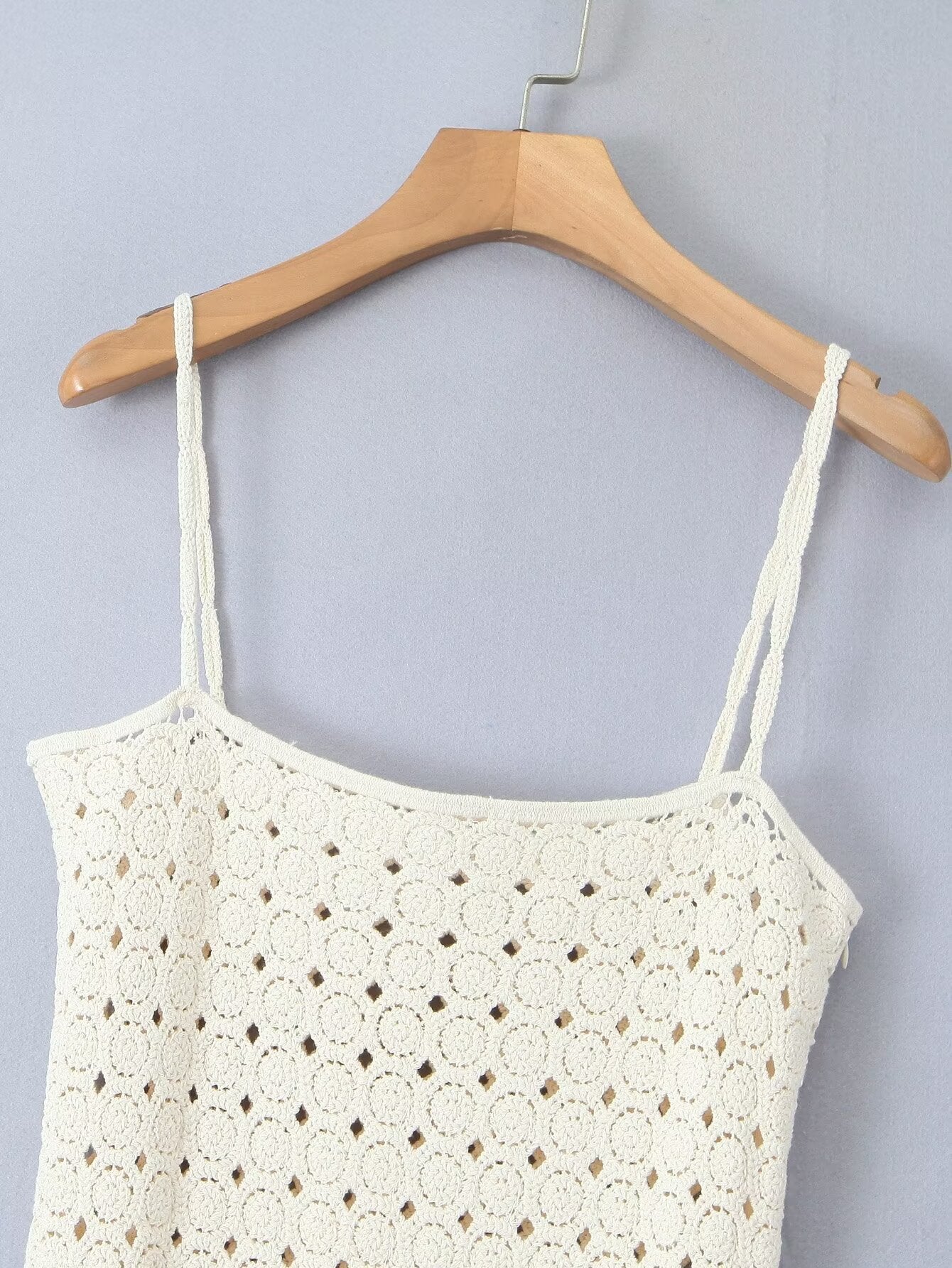 Women's Bohemian Crochet Knit Spaghetti Strap Tassel Edge Hem Dress