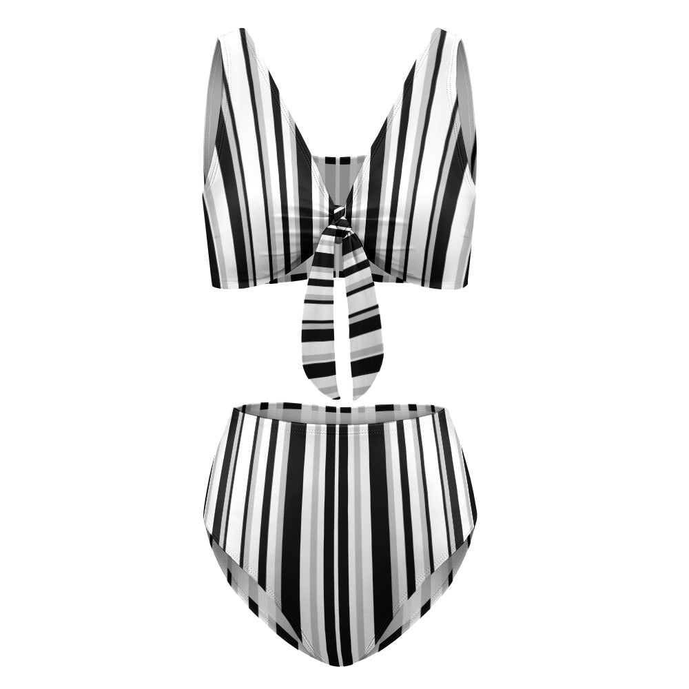 Women's Stripe Two Piece Tie Front Bikini