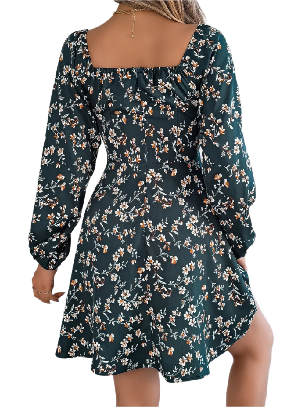 Women's Floral Print Sweetheart Neck Long Sleeve Mini Dress