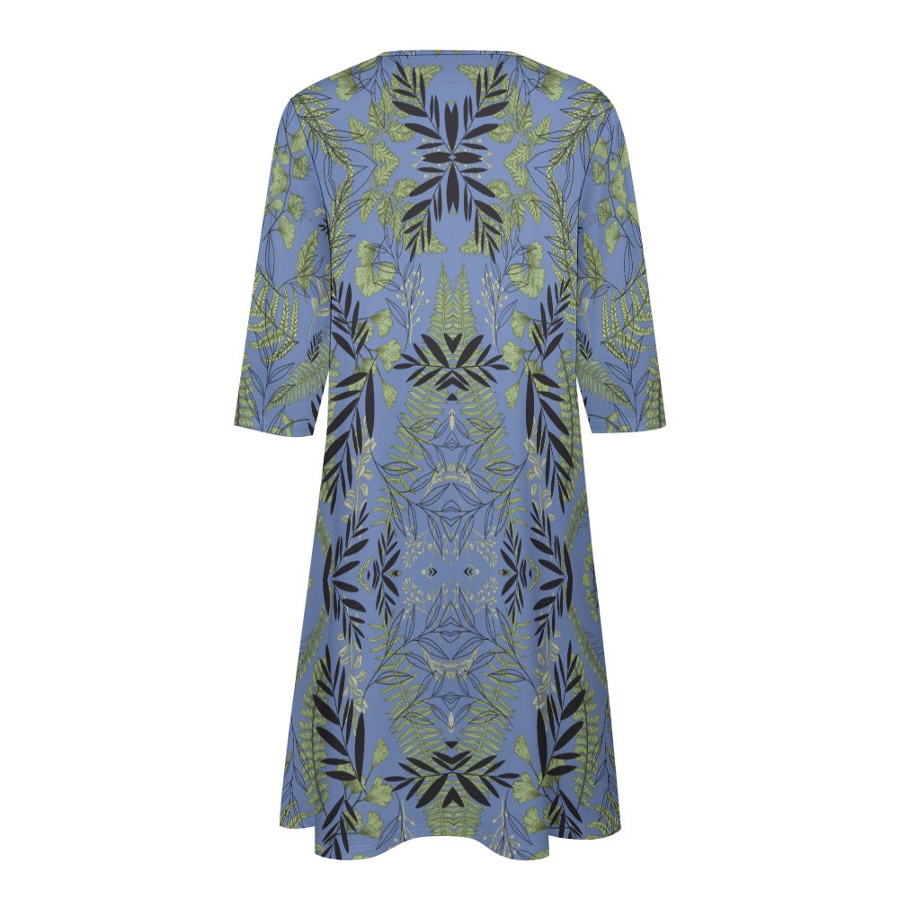 Women's Floral All-Over Print Dress Knee Length Long Sleeve Pockets V-neck All Sizes Plus Size