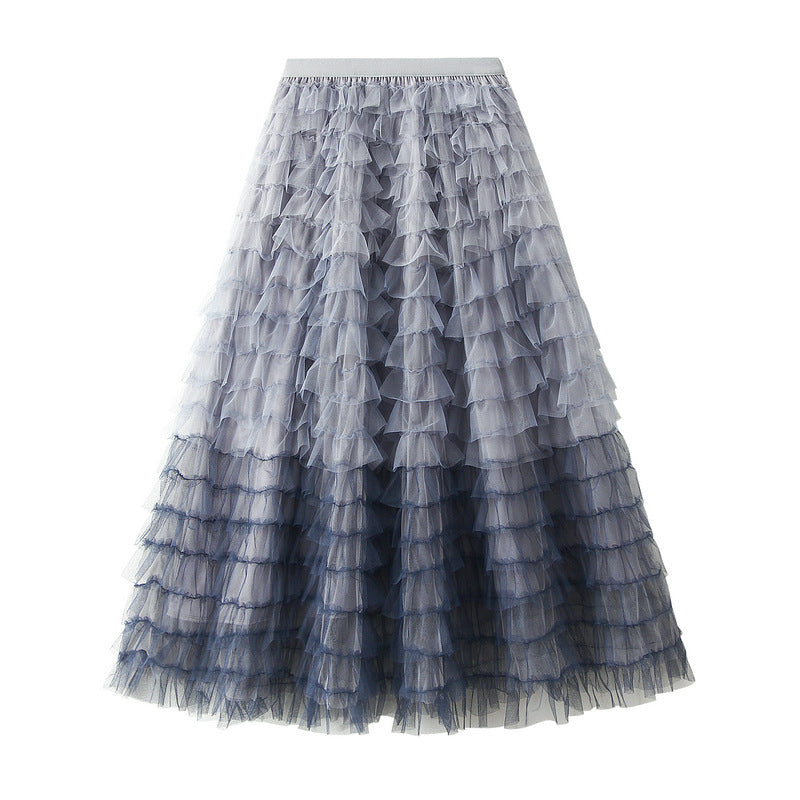 Women's Gradient Colour Block Layered Mesh Midi Skirt