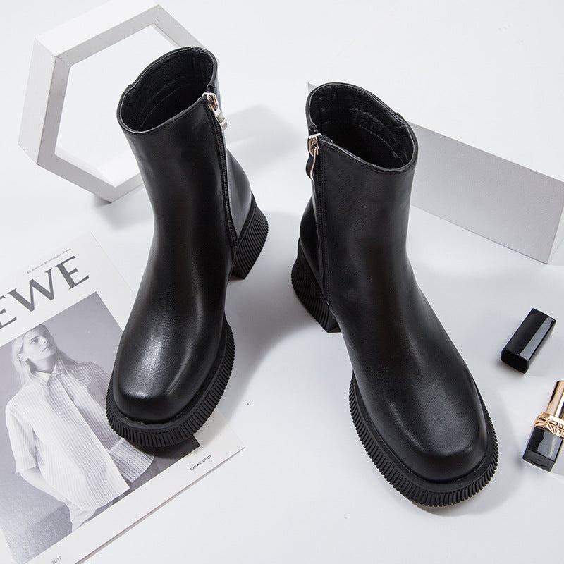 Women's Solid Thick Sole Ankle Boots Chelsea Style