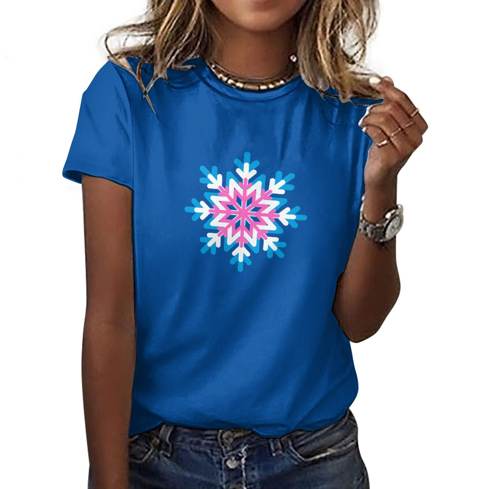 Women's Christmas Snowflake Short Sleeve Cotton T-Shirt