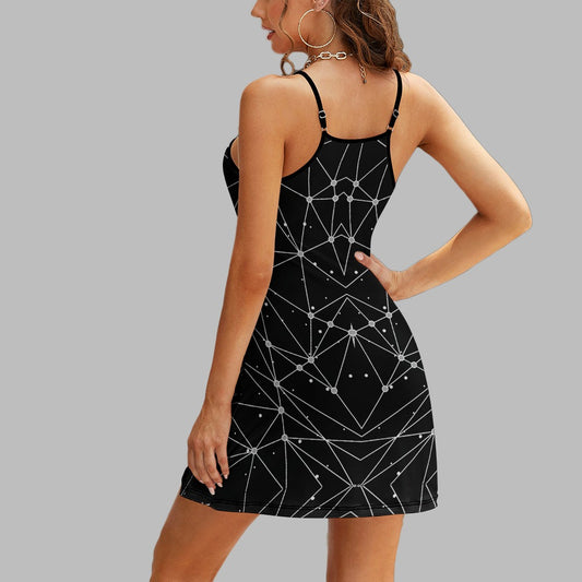 Women's Geo Lines Print Spaghetti Strap Fitted Short Slip Dress