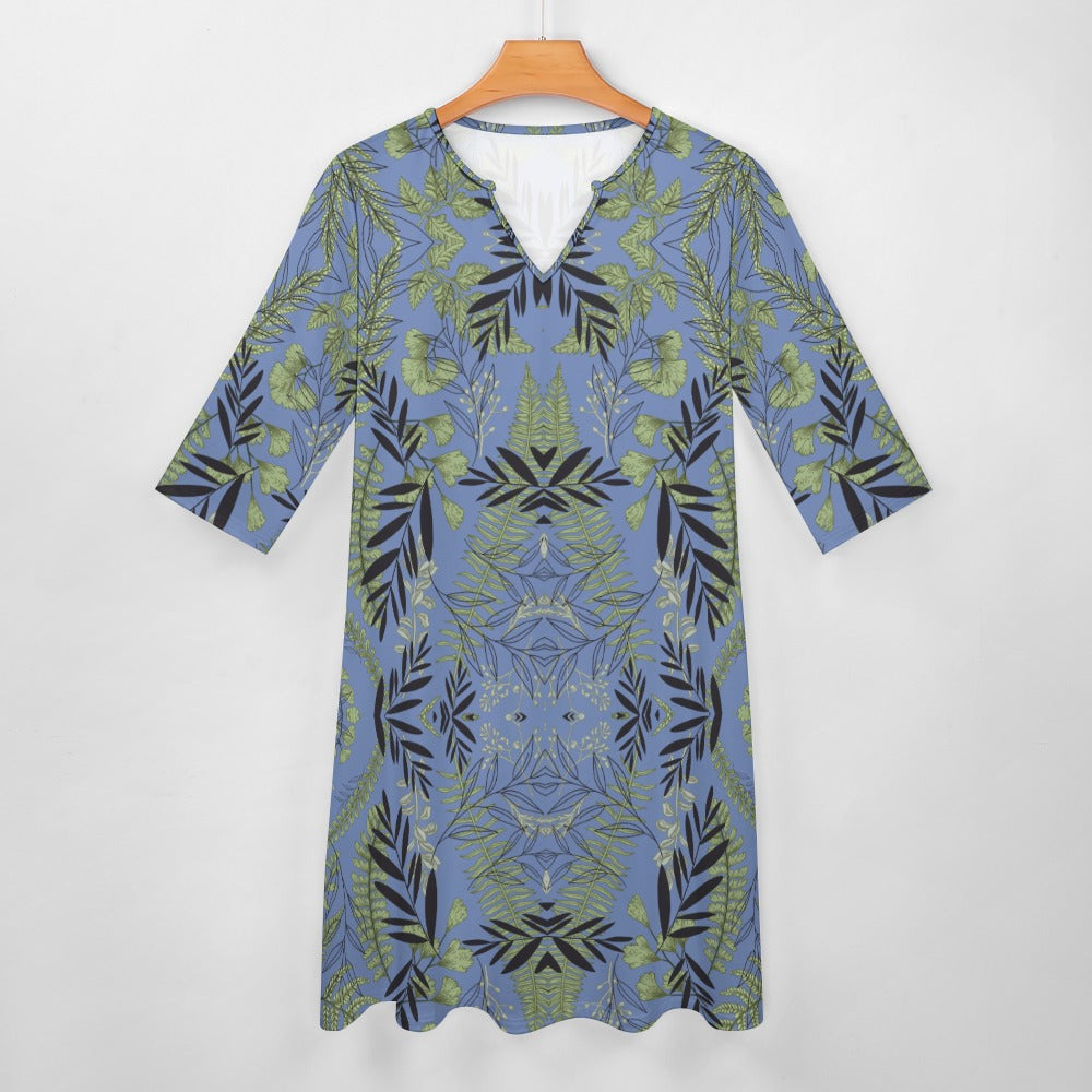 Women's Floral All-Over Print Dress Knee Length Long Sleeve Pockets V-neck All Sizes Plus Size