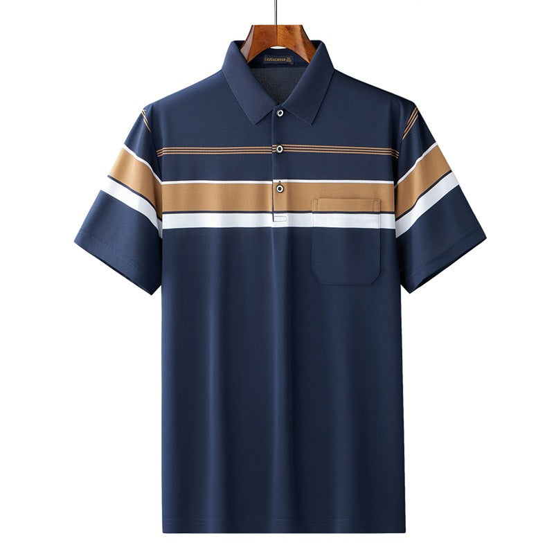 Men's Retro Stripe Colour Block Cotton Polo Shirt