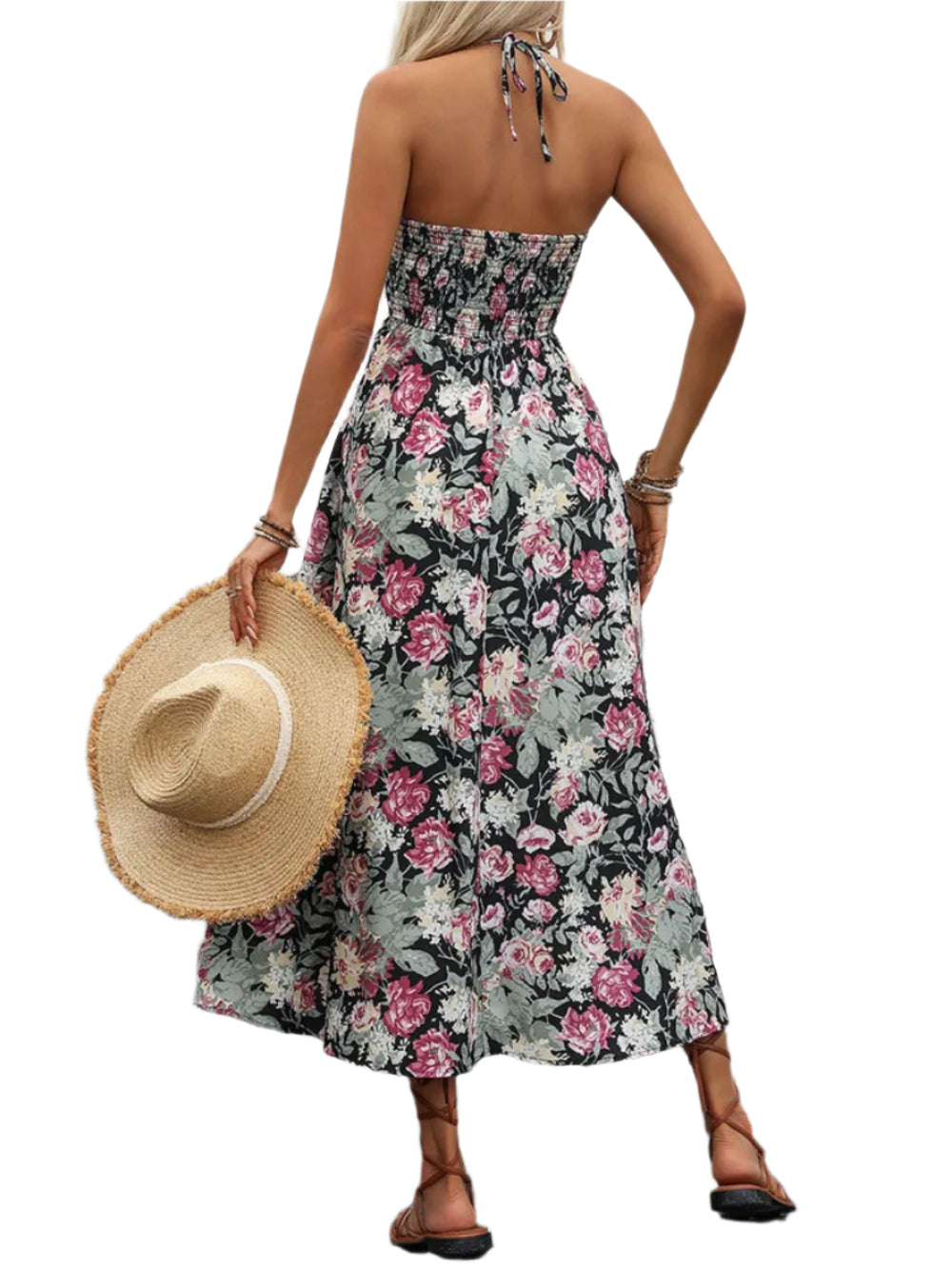 Women's Floral Print Strappy Halter Neck Dress