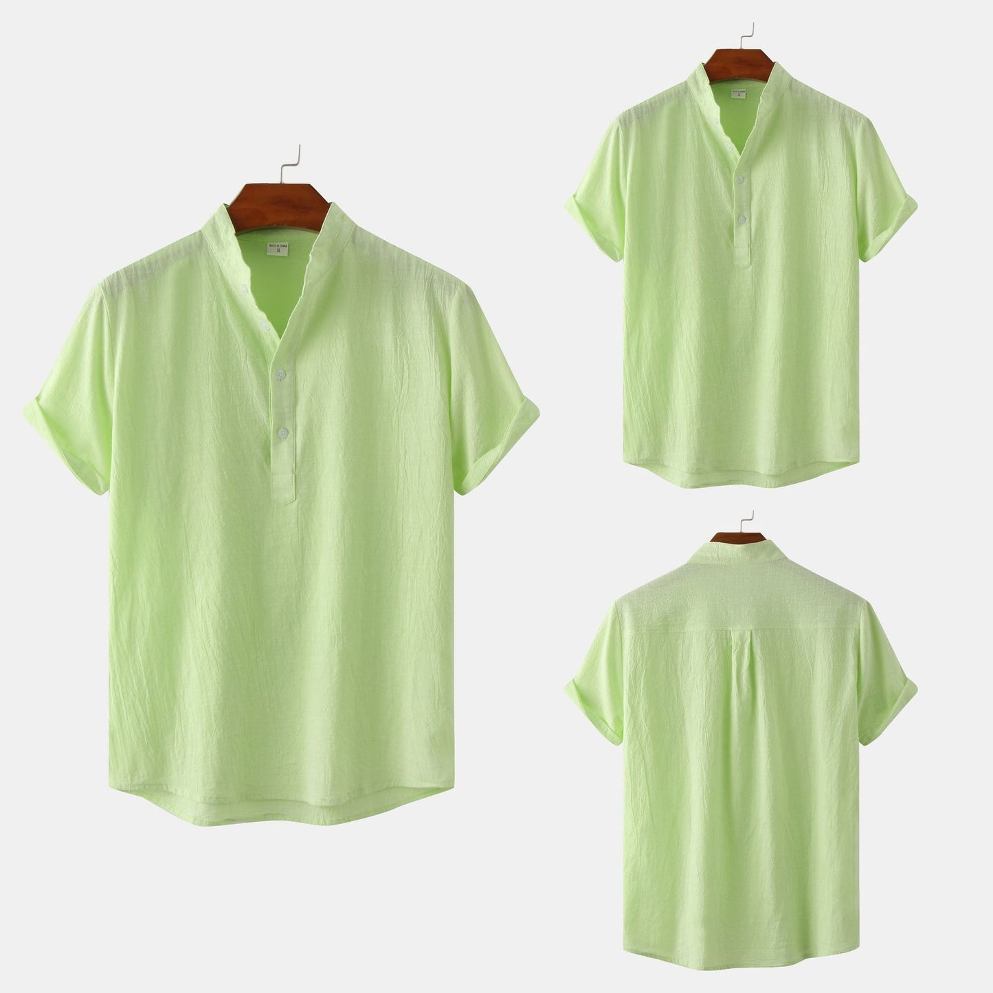 Men's Linen Short Sleeved Half Button Shirt