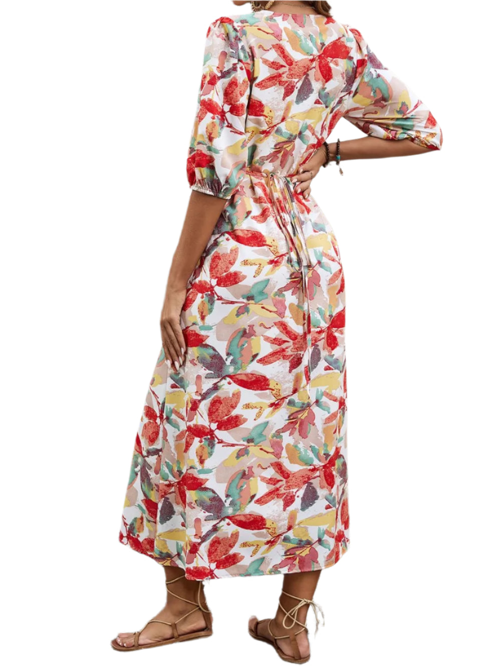 Women's Floral Print V-Neck Button Front Dress
