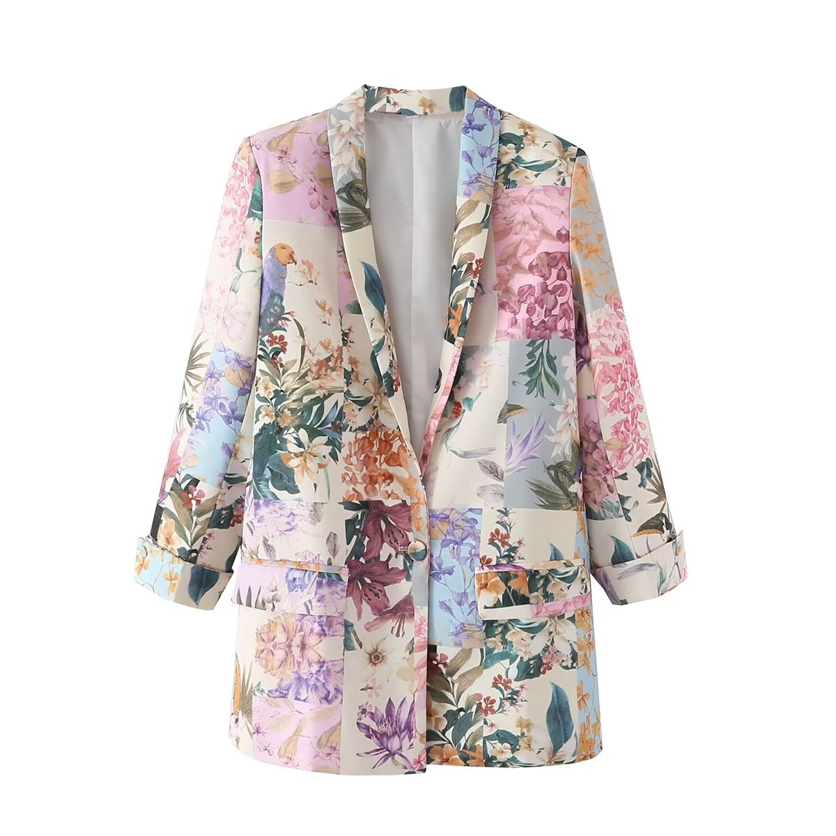 Women's Floral Print Patchwork Blazer