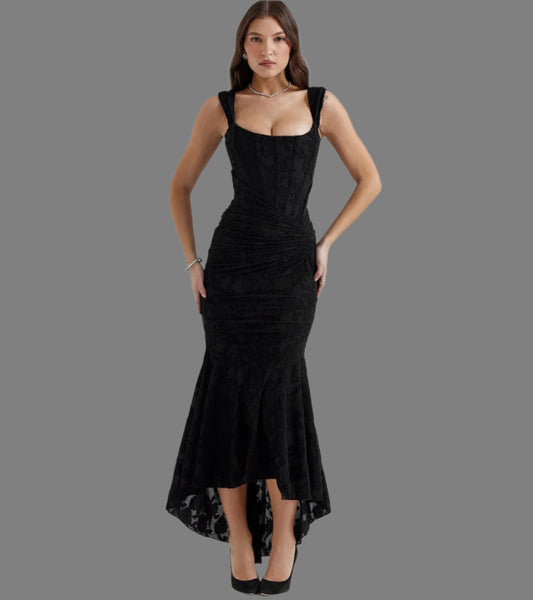 Women's Lace Corset Fitted Fishtail Midi Dress