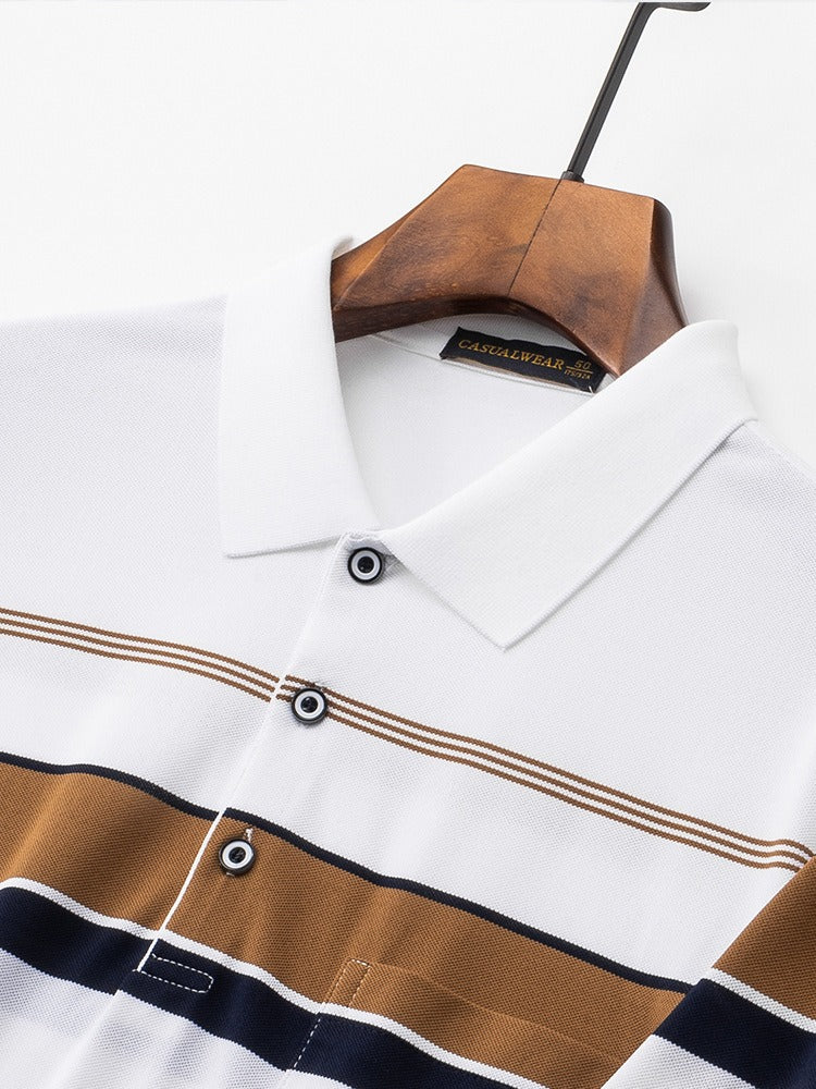 Men's Retro Stripe Colour Block Cotton Polo Shirt