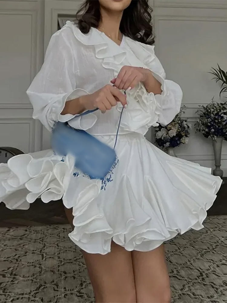 Women's Ruffled Pleated Flare Mini Skirt