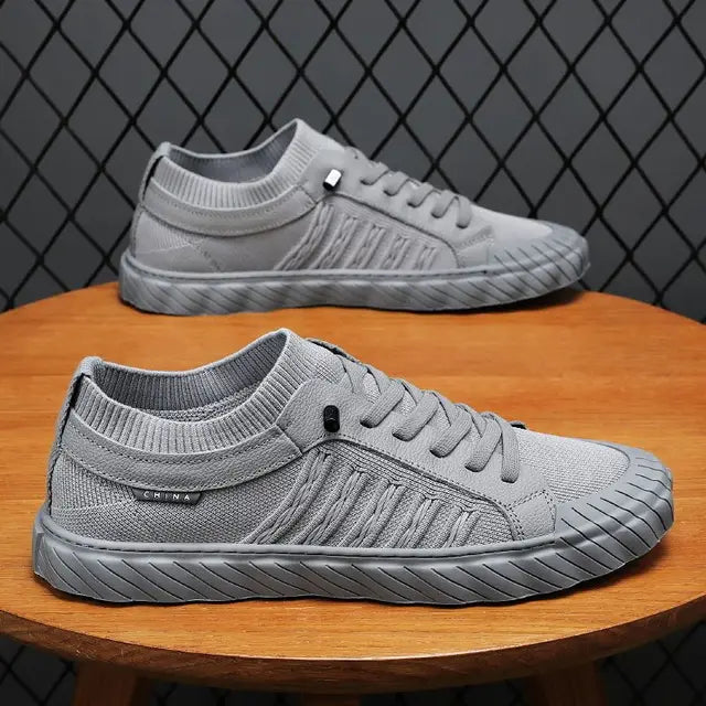 Men's Canvas Knitted Trainers Shoes Lace Up Breathable Leisure Footwear