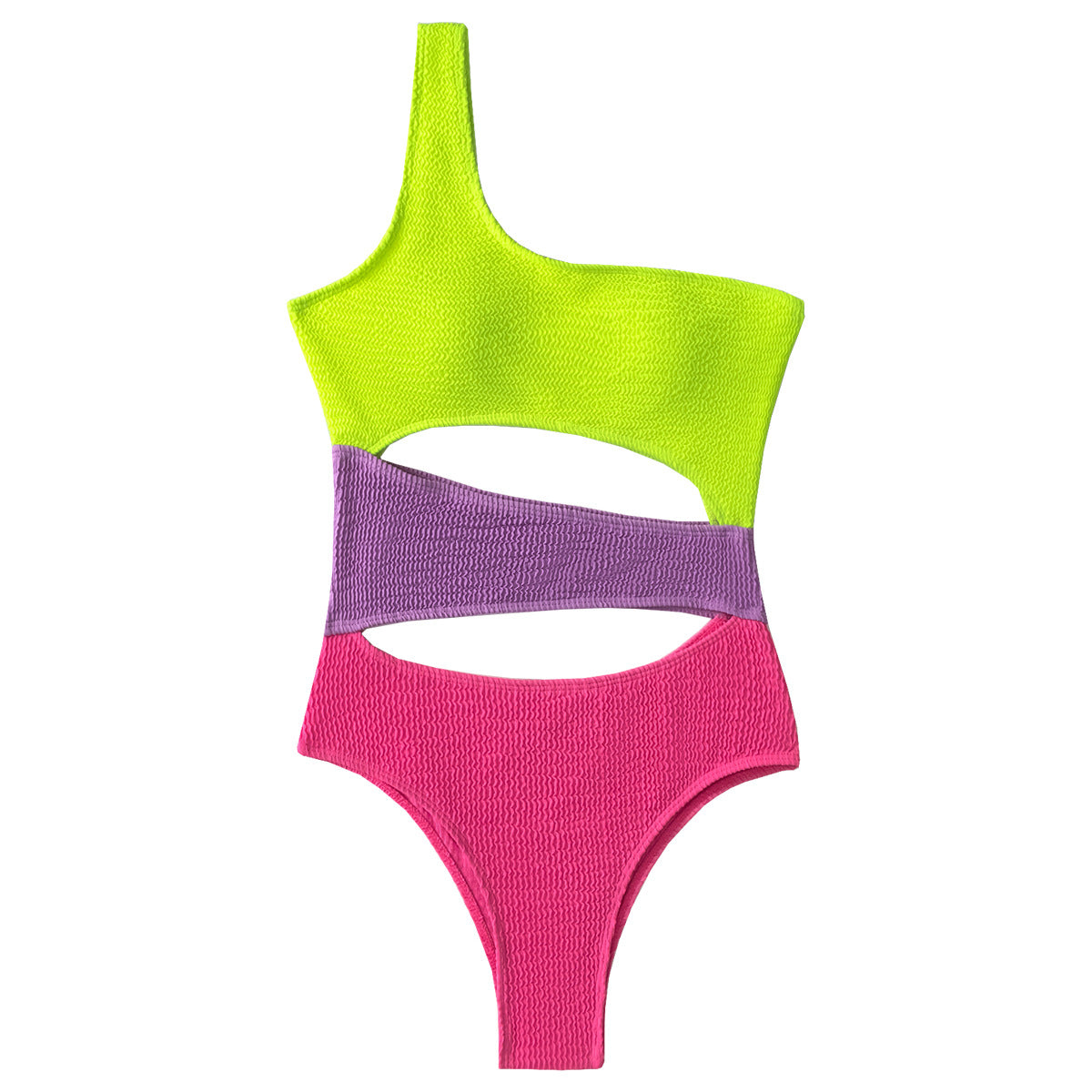Women's Neon Textured Cut Out One Shoulder Swimsuit