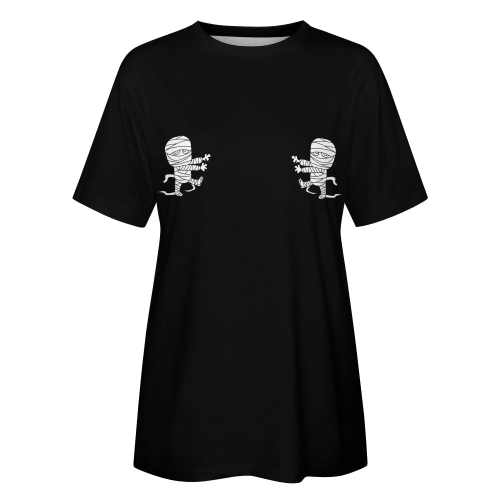 Women's Mummy Print Halloween Cotton Short Sleeve T-Shirt