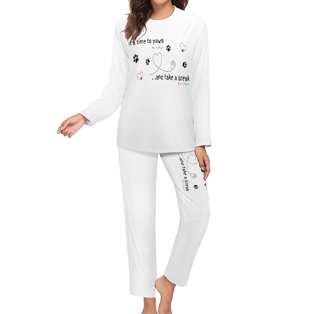 Women's It's Time to Paws Print Two Piece Pyjama Loungewear Set