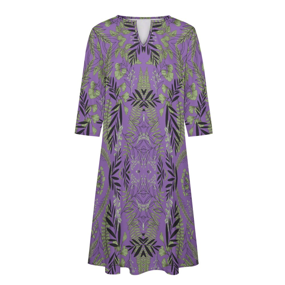 Women's Floral All-Over Print Dress Knee Length Long Sleeve Pockets V-neck All Sizes Plus Size