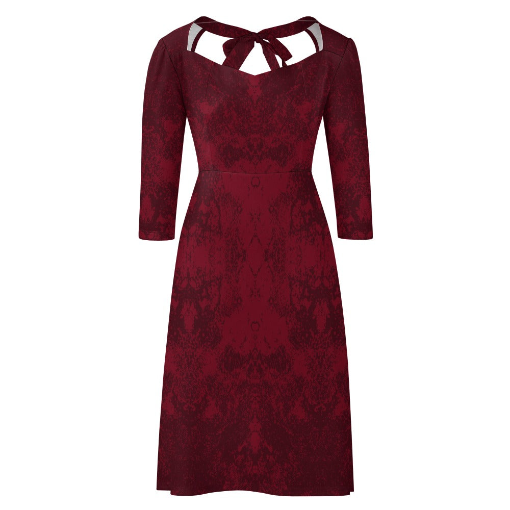 Women's Sweetheart Neck Bow Tie Back Fitted Flare Red Dress