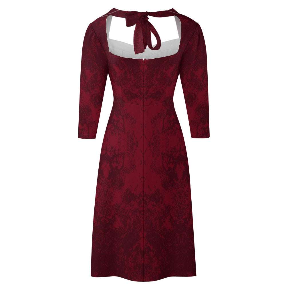 Women's Sweetheart Neck Bow Tie Back Fitted Flare Red Dress