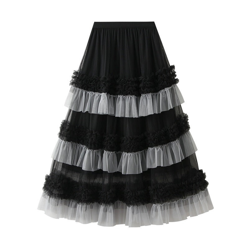 Women's Bohemian Mesh Gauze Swing Layered Skirt