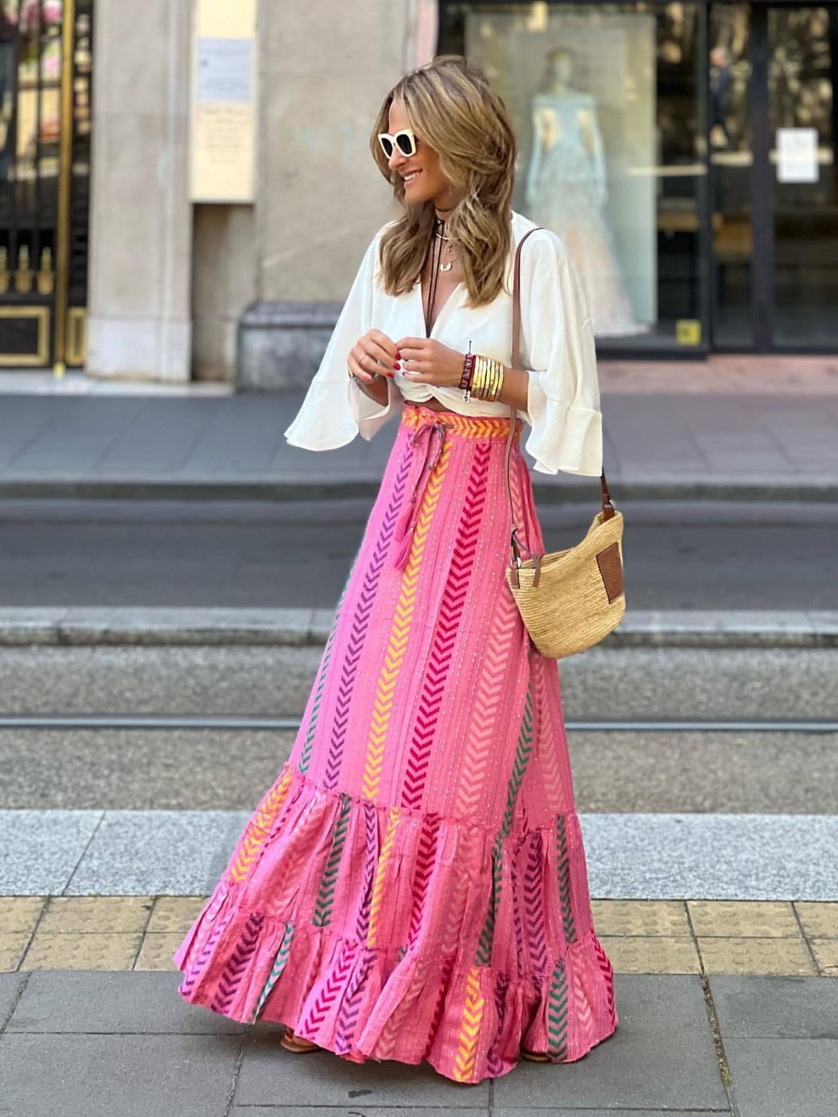 Women's Bohemian Style Abstract Patchwork Maxi Skirt
