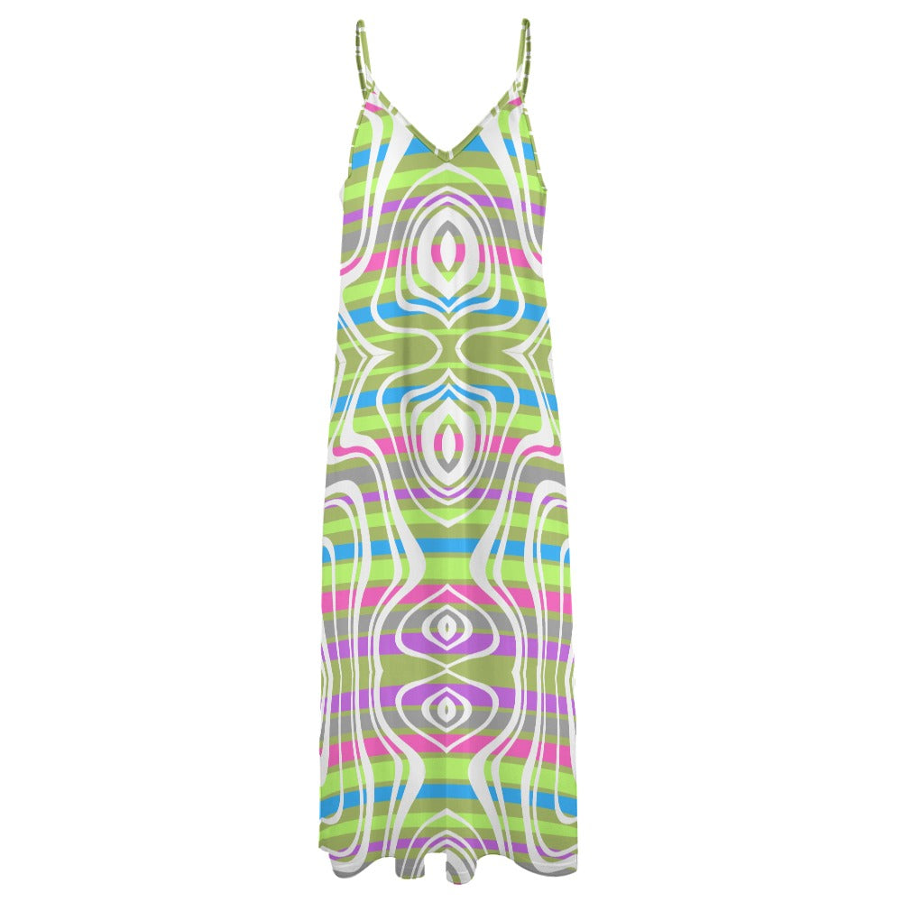 Women's Retro Hippie Print Spaghetti Strap Maxi Dress