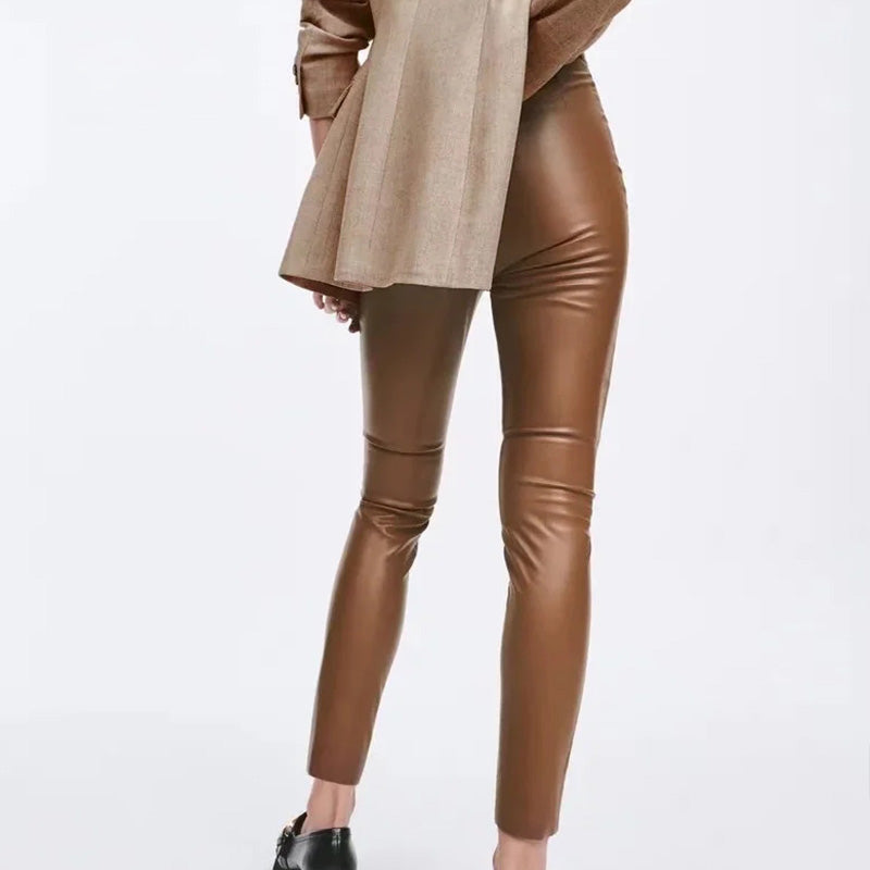 Women's PU Leather Pencil Trousers