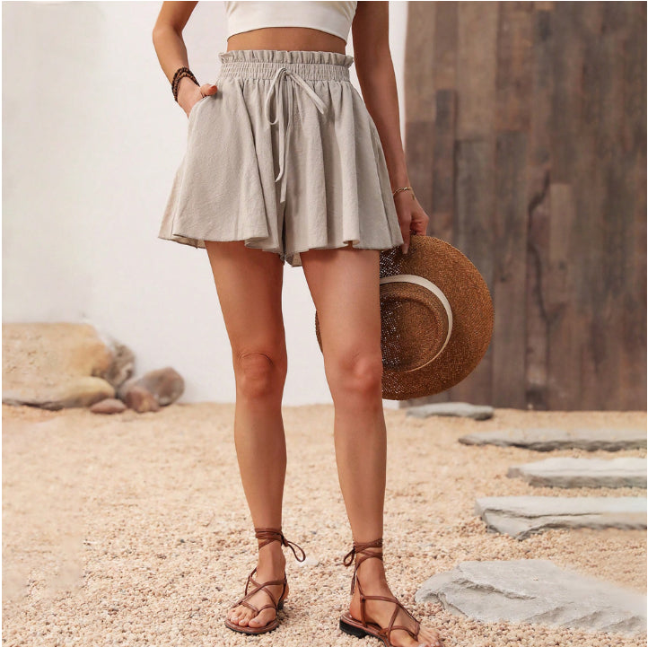 Women's Cotton Flare Ruffle Shorts With Pockets