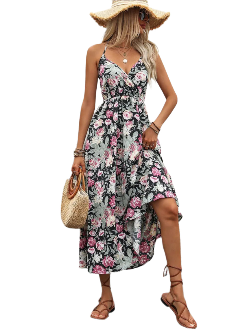 Women's Floral Print Strappy Halter Neck Dress