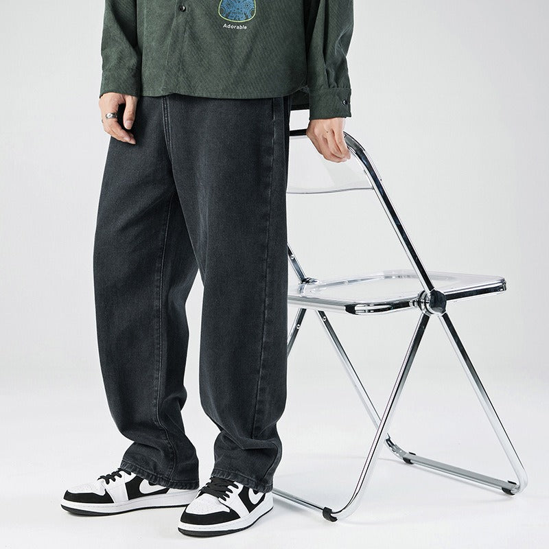 Men's Denim Jeans Loose Straight Leg Long Trousers Casual Pants