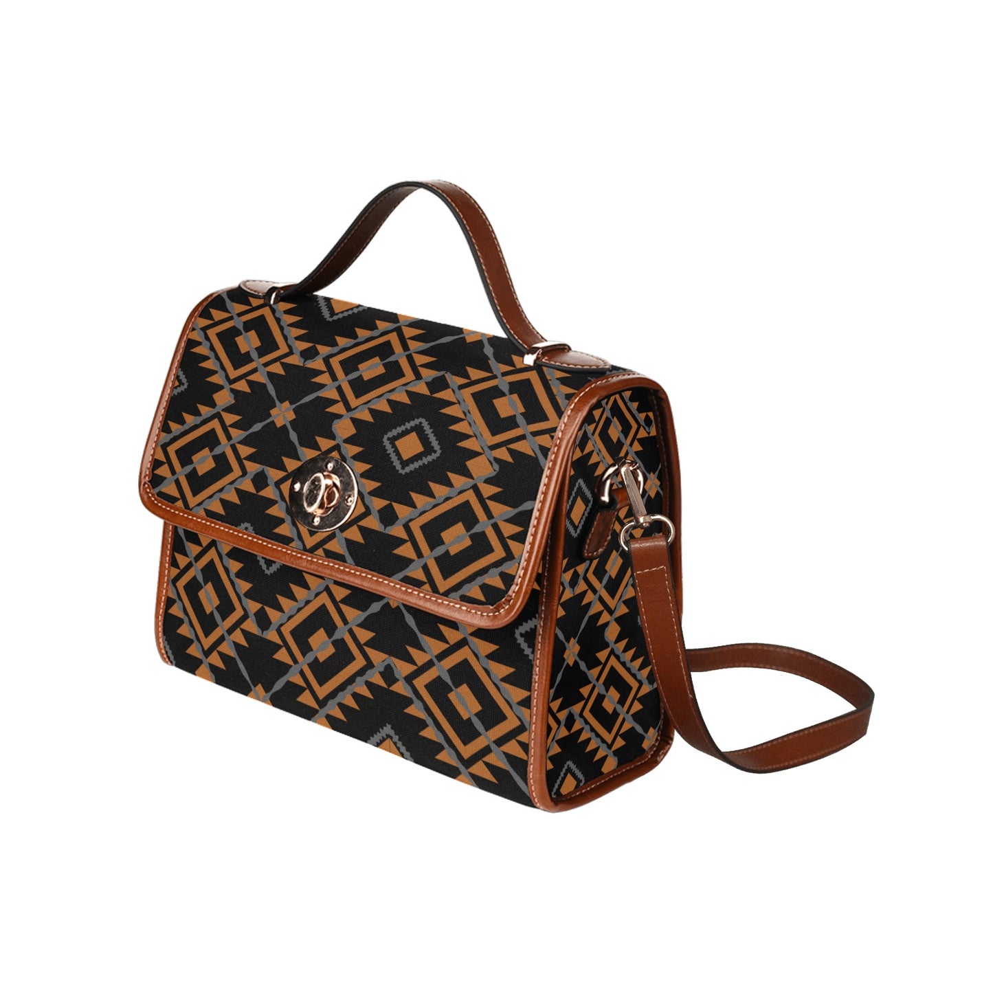 Women's Brown Aztec Print Canvas Handbag With Shoulder Strap