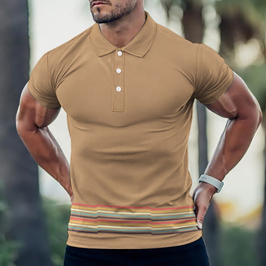 Men's Plus Size Retro Stripe Print Polo Shirt T-shirt