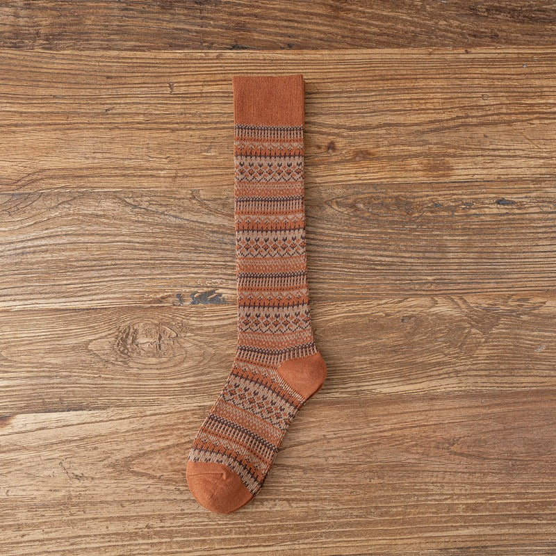 Women's Striped Cotton Knee High Socks Warm Casual Footwear