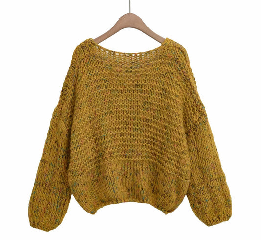 Women's Mustard Yellow Chunky Knit Loose Fit Jumper