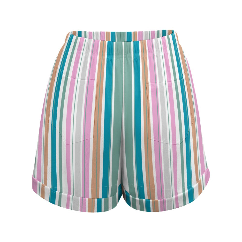 Women's Colourful Print High Elastic Waist Loose Shorts