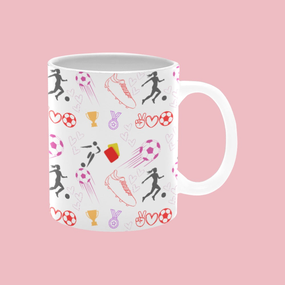 TABOO TIDE Women's Football Ceramic Classic Mug 11oz Sports Design All-over Print White
