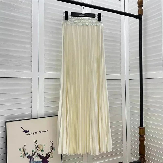 Women's Solid Colour Pleated Elastic Waist Maxi Skirt