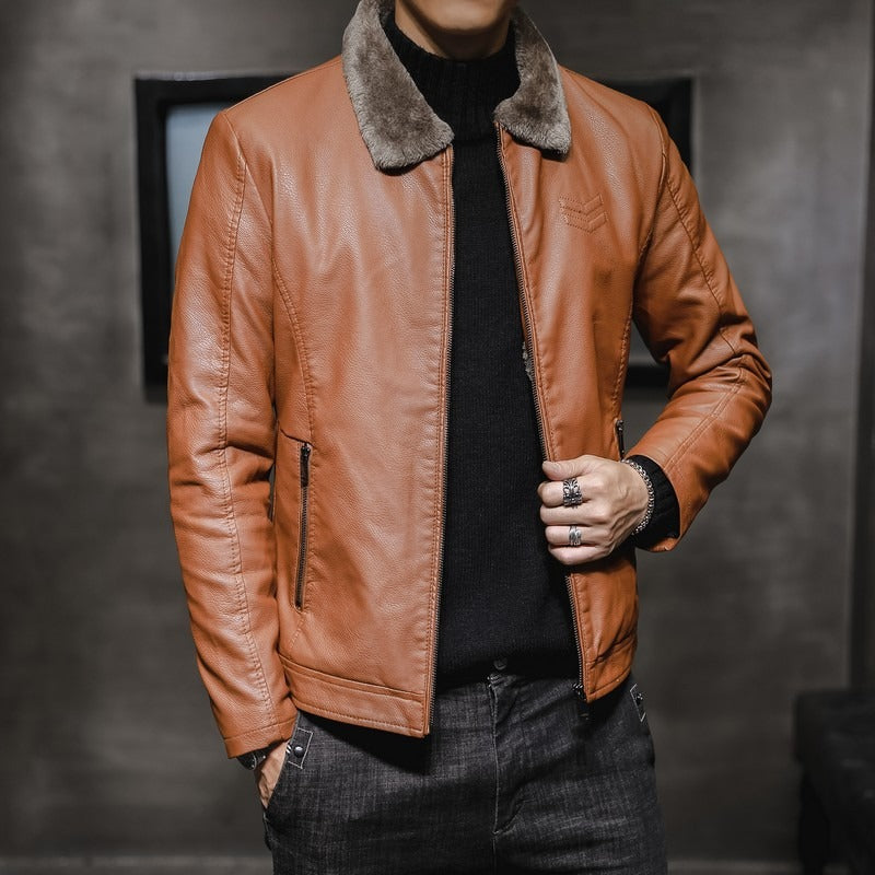 Men's Faux Leather Fur Lined Jacket