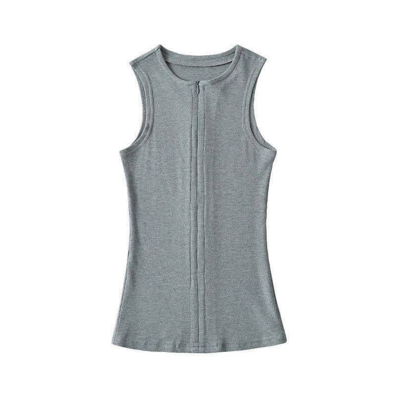Women's Ribbed Front Zip Sleeveless Vest